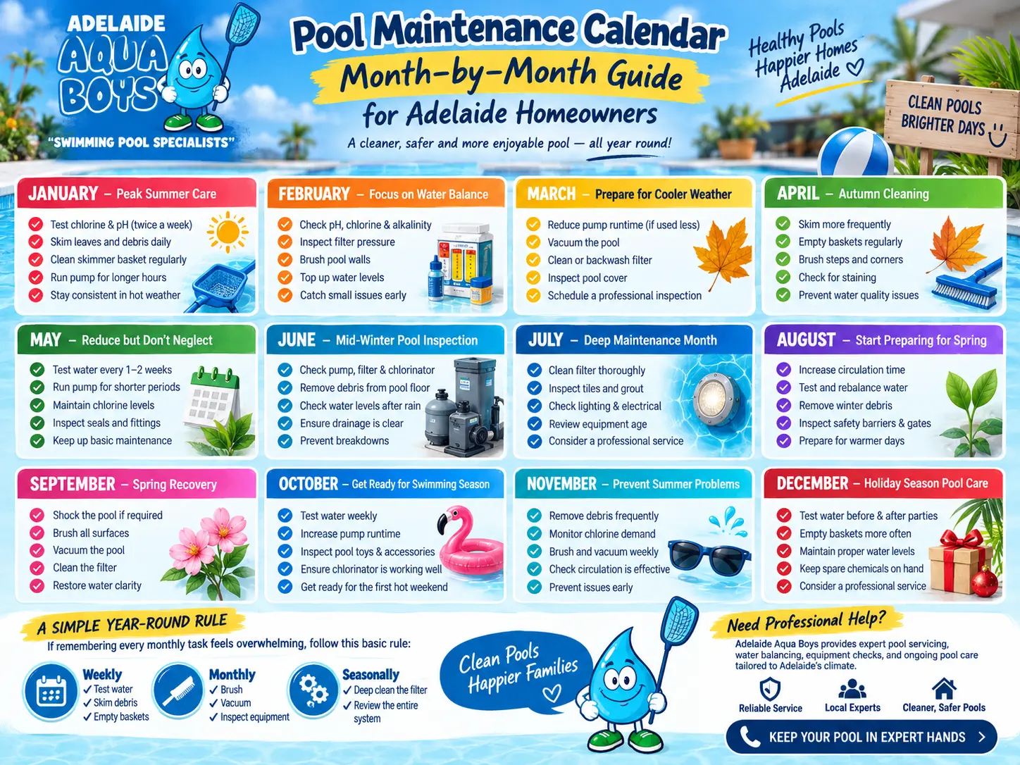 Pool Maintenance Calendar: Month-by-Month Guide for Adelaide Homeowners